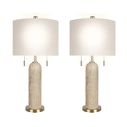 Classy Living Travertine Elegance 27in Table Lamp Set of 2 | Modern Natural Stone and Soft Gold Metal | Living Room & Bedroom | Model ECL3282