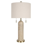 Classy Living Travertine Elegance 27in Table Lamp Set of 2 | Modern Natural Stone and Soft Gold Metal | Living Room & Bedroom | Model ECL3282