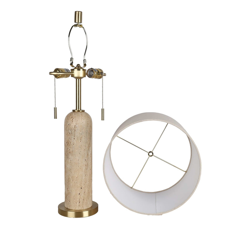 Classy Living Travertine Elegance 27in Table Lamp Set of 2 | Modern Natural Stone and Soft Gold Metal | Living Room & Bedroom | Model ECL3282