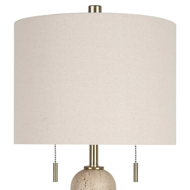 Classy Living Travertine Elegance 27in Table Lamp Set of 2 | Modern Natural Stone and Soft Gold Metal | Living Room & Bedroom | Model ECL3282