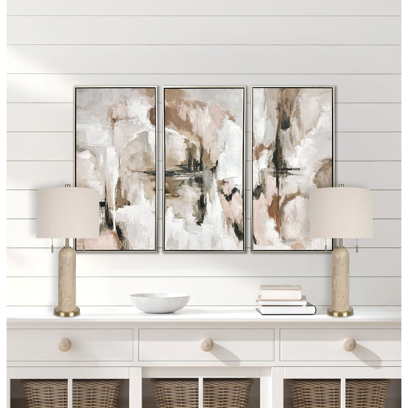 Classy Living Travertine Elegance 27in Table Lamp Set of 2 | Modern Natural Stone and Soft Gold Metal | Living Room & Bedroom | Model ECL3282