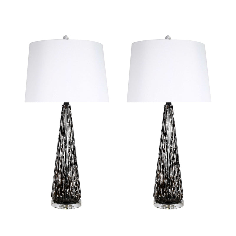 Classy Living Eclipse Radiance 32in Table Lamp Set of 2 | Modern Black Art Glass and Crystal | Living Room & Bedroom | Model ECL3284