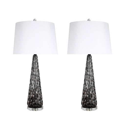 Classy Living Eclipse Radiance 32in Table Lamp Set of 2 | Modern Black Art Glass and Crystal | Living Room & Bedroom | Model ECL3284