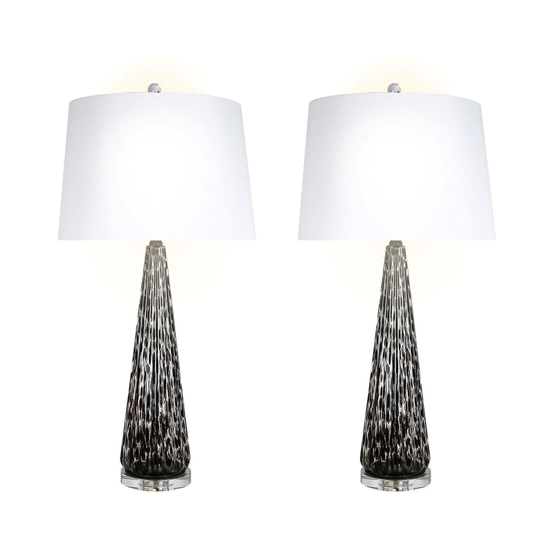 Classy Living Eclipse Radiance 32in Table Lamp Set of 2 | Modern Black Art Glass and Crystal | Living Room & Bedroom | Model ECL3284
