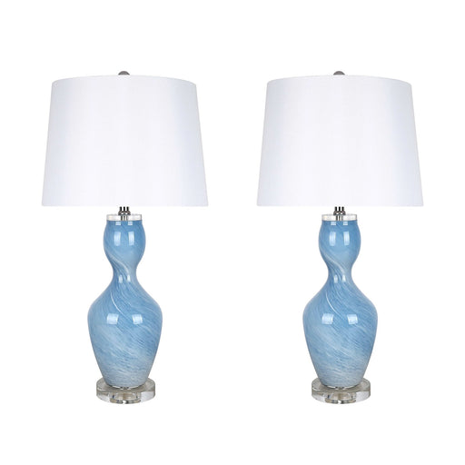 Classy Living Azure Elegance 27in Table Lamp Set of 2 | Modern Blue and White Art Glass with Clear Crystal | Bedside & Reading Nook | Model ECL3286