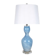 Classy Living Azure Elegance 27in Table Lamp Set of 2 | Modern Blue and White Art Glass with Clear Crystal | Bedside & Reading Nook | Model ECL3286