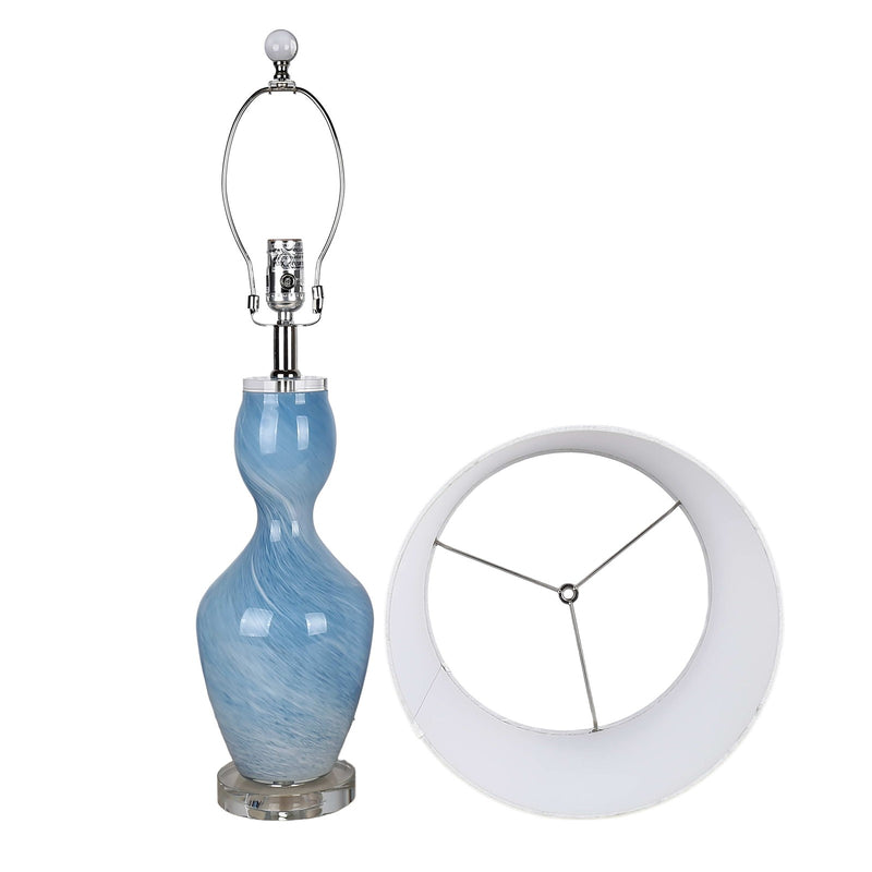 Classy Living Azure Elegance 27in Table Lamp Set of 2 | Modern Blue and White Art Glass with Clear Crystal | Bedside & Reading Nook | Model ECL3286
