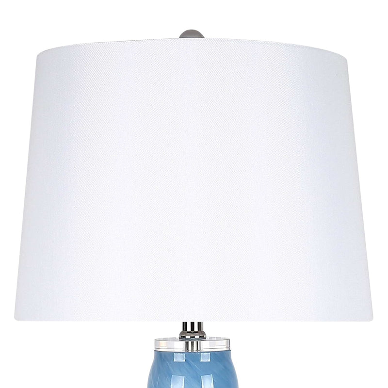 Classy Living Azure Elegance 27in Table Lamp Set of 2 | Modern Blue and White Art Glass with Clear Crystal | Bedside & Reading Nook | Model ECL3286