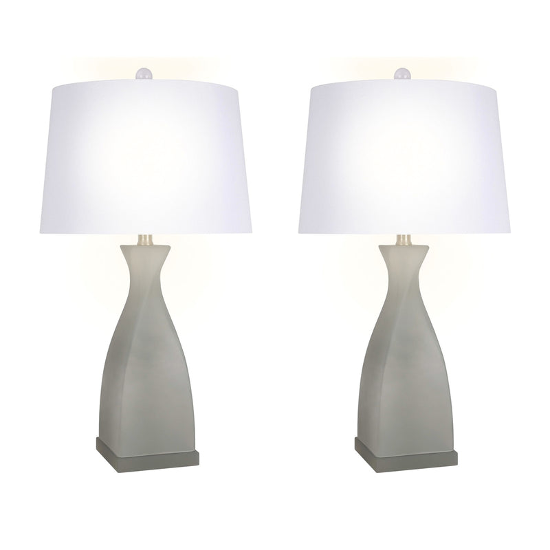 Classy Living Sage Elegance 27in Table Lamp Set of 2 | Contemporary Frosted Sage Green Art Glass with Crystal | Bedside & Console | Model ECL3288