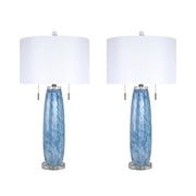 Classy Living Azure Drift 30in Table Lamp Set of 2 | Transitional Blue and White Art Glass with Clear Crystal | Living Room & Bedroom | Model ECL3290