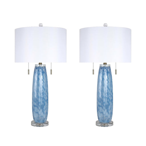 Classy Living Azure Drift 30in Table Lamp Set of 2 | Transitional Blue and White Art Glass with Clear Crystal | Living Room & Bedroom | Model ECL3290