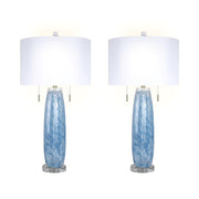 Classy Living Azure Drift 30in Table Lamp Set of 2 | Transitional Blue and White Art Glass with Clear Crystal | Living Room & Bedroom | Model ECL3290