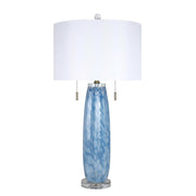 Classy Living Azure Drift 30in Table Lamp Set of 2 | Transitional Blue and White Art Glass with Clear Crystal | Living Room & Bedroom | Model ECL3290