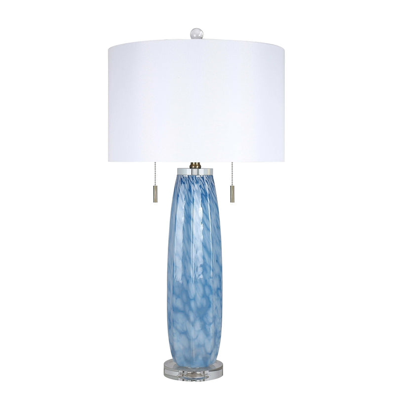 Classy Living Azure Drift 30in Table Lamp Set of 2 | Transitional Blue and White Art Glass with Clear Crystal | Living Room & Bedroom | Model ECL3290