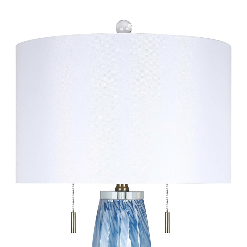 Classy Living Azure Drift 30in Table Lamp Set of 2 | Transitional Blue and White Art Glass with Clear Crystal | Living Room & Bedroom | Model ECL3290