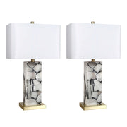 Classy Living Alabaster Mosaic 26in Table Lamp Set of 2 | Modern Natural Alabaster with Soft Gold Metal | Living Room Console | Model ECL3292