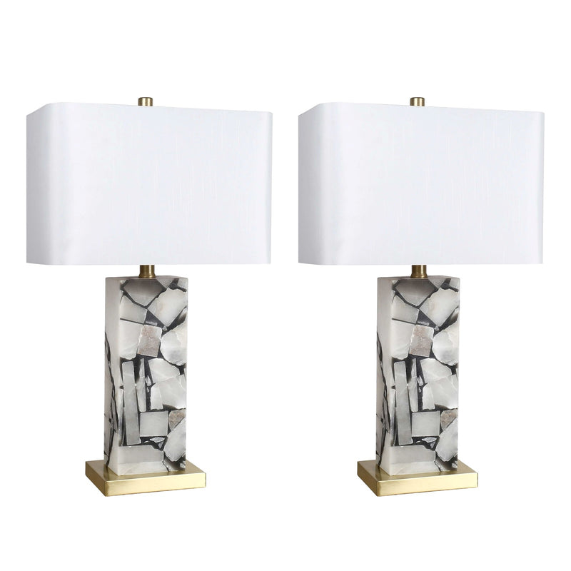 Classy Living Alabaster Mosaic 26in Table Lamp Set of 2 | Modern Natural Alabaster with Soft Gold Metal | Living Room Console | Model ECL3292