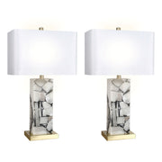 Classy Living Alabaster Mosaic 26in Table Lamp Set of 2 | Modern Natural Alabaster with Soft Gold Metal | Living Room Console | Model ECL3292