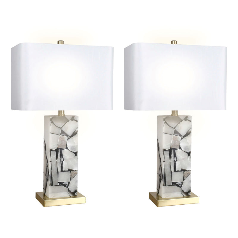 Classy Living Alabaster Mosaic 26in Table Lamp Set of 2 | Modern Natural Alabaster with Soft Gold Metal | Living Room Console | Model ECL3292