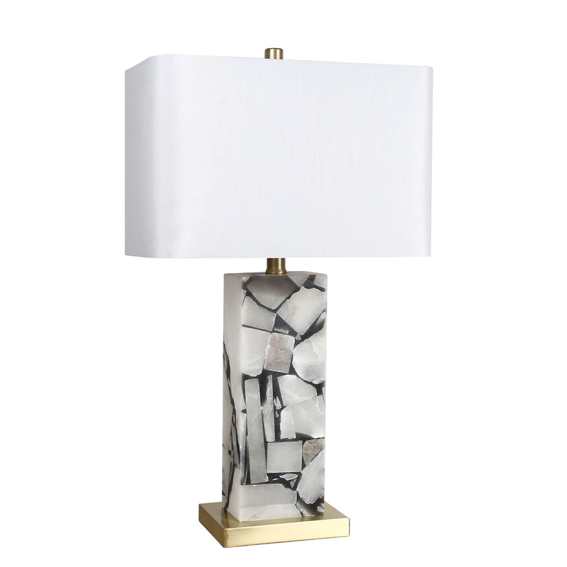 Classy Living Alabaster Mosaic 26in Table Lamp Set of 2 | Modern Natural Alabaster with Soft Gold Metal | Living Room Console | Model ECL3292