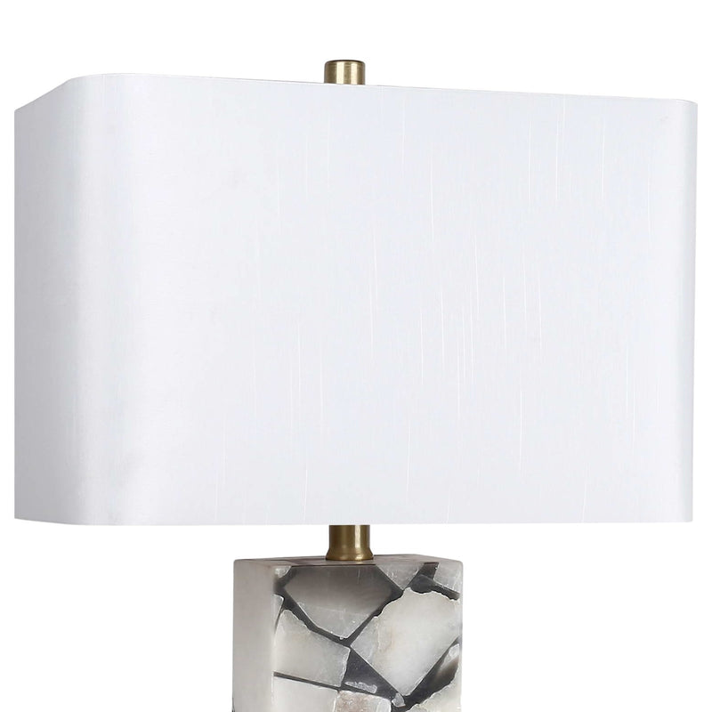 Classy Living Alabaster Mosaic 26in Table Lamp Set of 2 | Modern Natural Alabaster with Soft Gold Metal | Living Room Console | Model ECL3292
