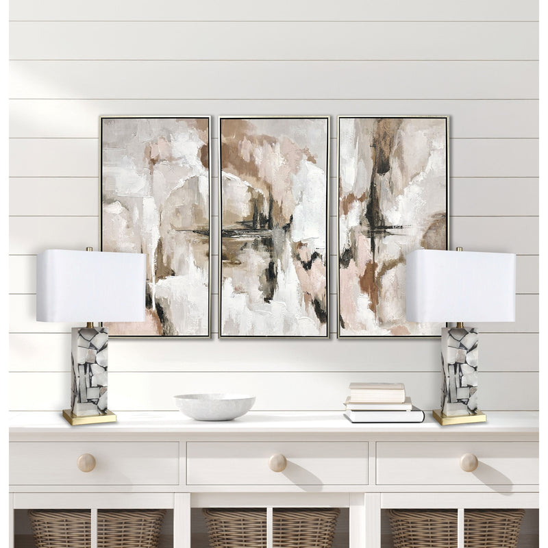 Classy Living Alabaster Mosaic 26in Table Lamp Set of 2 | Modern Natural Alabaster with Soft Gold Metal | Living Room Console | Model ECL3292