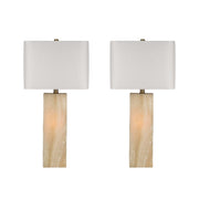 Classy Living Luminous Alabaster 28in Table Lamp Set of 2 | Modern Natural Stone and White Linen | Bedroom Nightstand & Console | Model ECL3294