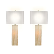 Classy Living Luminous Alabaster 28in Table Lamp Set of 2 | Modern Natural Stone and White Linen | Bedroom Nightstand & Console | Model ECL3294