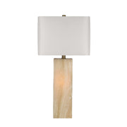Classy Living Luminous Alabaster 28in Table Lamp Set of 2 | Modern Natural Stone and White Linen | Bedroom Nightstand & Console | Model ECL3294