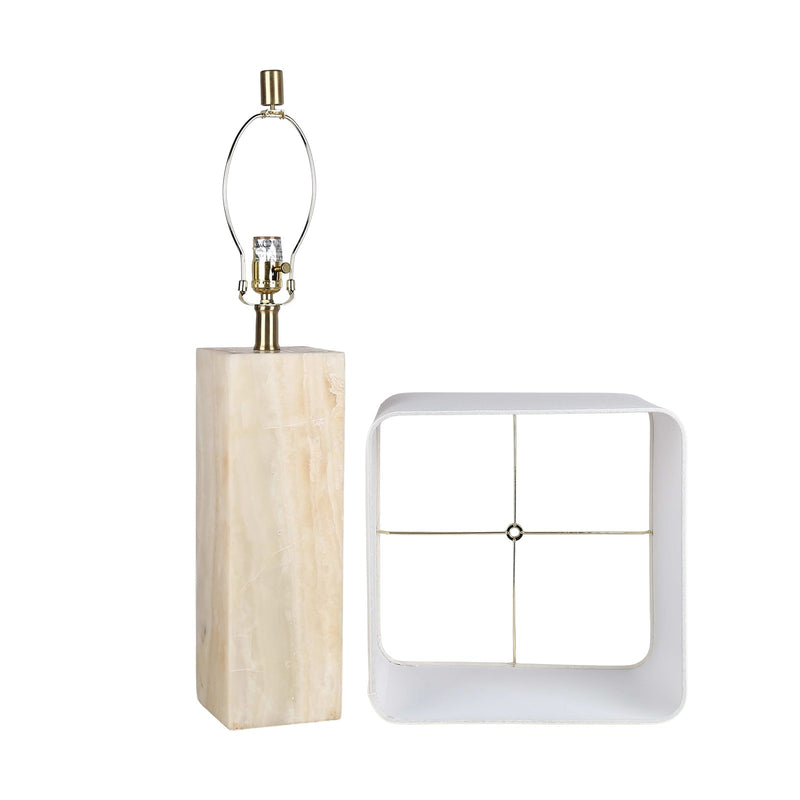 Classy Living Luminous Alabaster 28in Table Lamp Set of 2 | Modern Natural Stone and White Linen | Bedroom Nightstand & Console | Model ECL3294