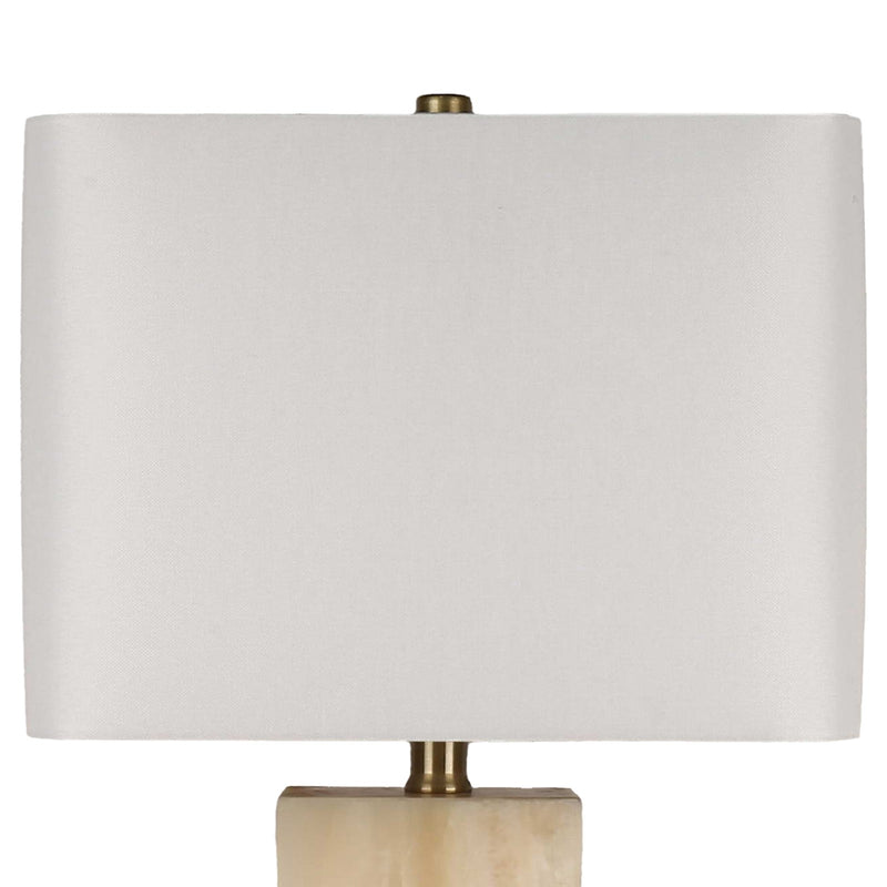 Classy Living Luminous Alabaster 28in Table Lamp Set of 2 | Modern Natural Stone and White Linen | Bedroom Nightstand & Console | Model ECL3294