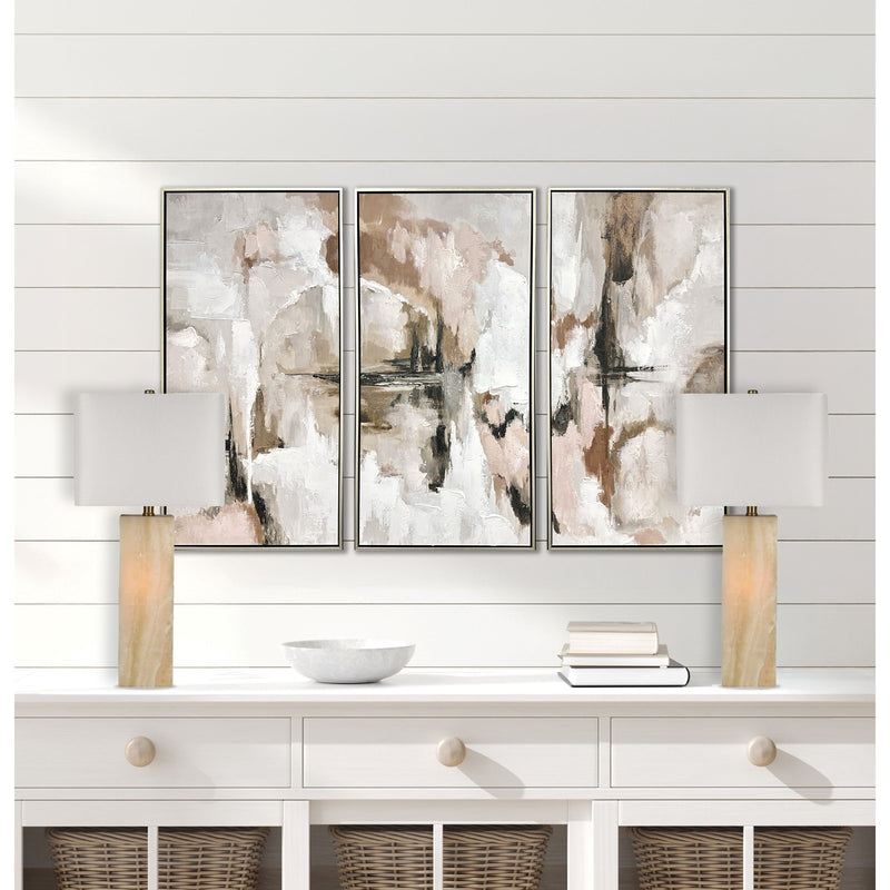 Classy Living Luminous Alabaster 28in Table Lamp Set of 2 | Modern Natural Stone and White Linen | Bedroom Nightstand & Console | Model ECL3294