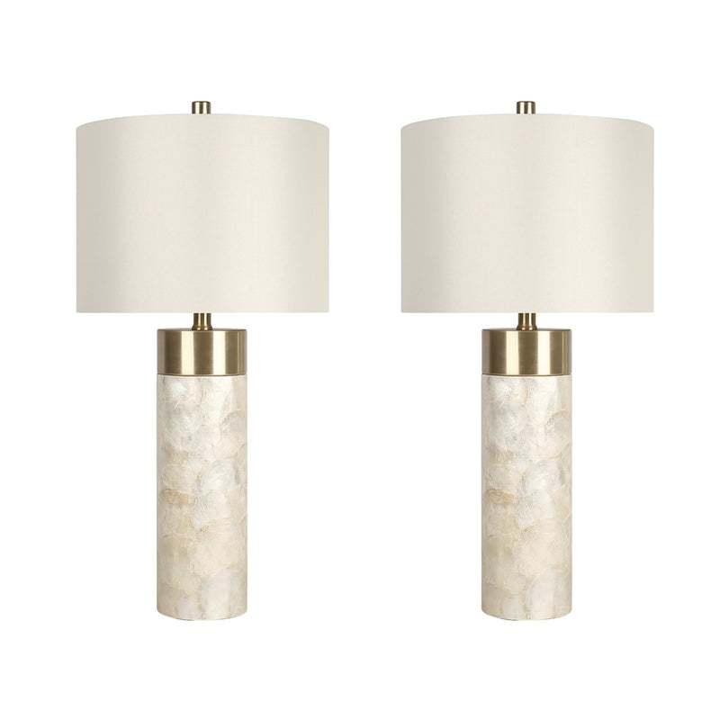 Classy Living Luminous Shell 28in Table Lamp Set of 2 | Coastal Natural Shell and Soft Gold Metal | Bedroom Nightstand & Console | Model ECL3296