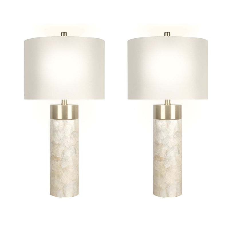 Classy Living Luminous Shell 28in Table Lamp Set of 2 | Coastal Natural Shell and Soft Gold Metal | Bedroom Nightstand & Console | Model ECL3296