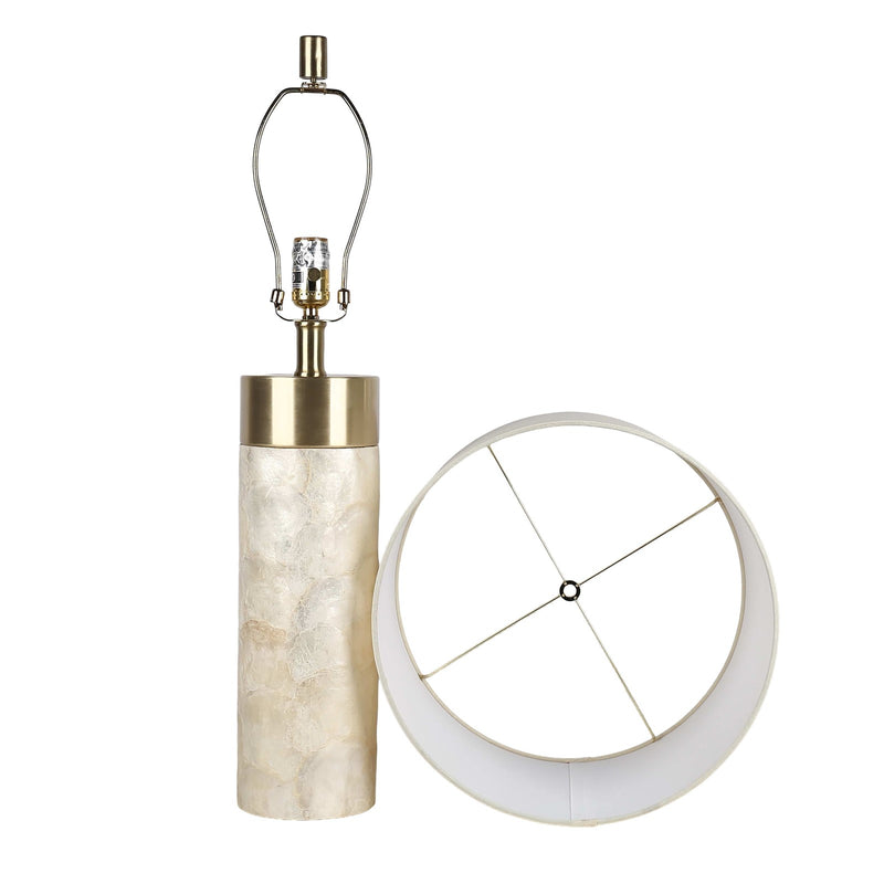 Classy Living Luminous Shell 28in Table Lamp Set of 2 | Coastal Natural Shell and Soft Gold Metal | Bedroom Nightstand & Console | Model ECL3296