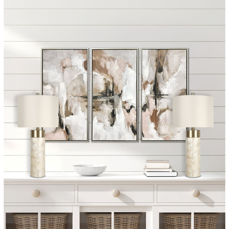 Classy Living Luminous Shell 28in Table Lamp Set of 2 | Coastal Natural Shell and Soft Gold Metal | Bedroom Nightstand & Console | Model ECL3296