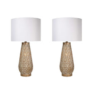 Classy Living Celestial Carve 28in Table Lamp Set of 2 | Contemporary Distressed Tan and White Metal | Bedroom Nightstand & Living | Model ECL3298