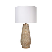 Classy Living Celestial Carve 28in Table Lamp Set of 2 | Contemporary Distressed Tan and White Metal | Bedroom Nightstand & Living | Model ECL3298