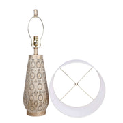 Classy Living Celestial Carve 28in Table Lamp Set of 2 | Contemporary Distressed Tan and White Metal | Bedroom Nightstand & Living | Model ECL3298