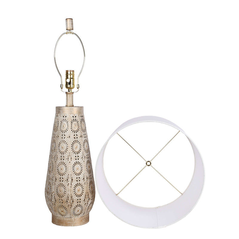 Classy Living Celestial Carve 28in Table Lamp Set of 2 | Contemporary Distressed Tan and White Metal | Bedroom Nightstand & Living | Model ECL3298