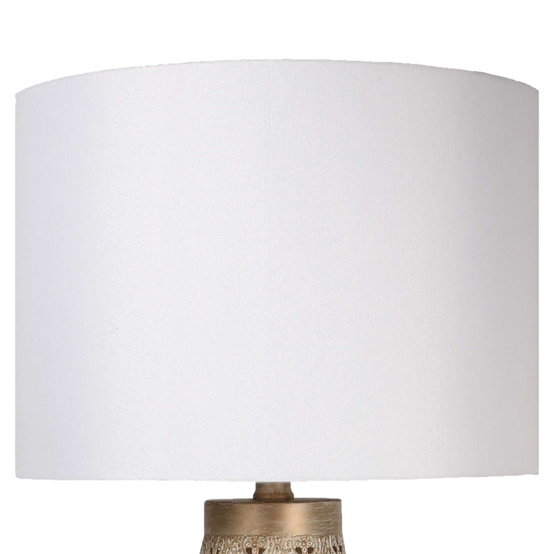 Classy Living Celestial Carve 28in Table Lamp Set of 2 | Contemporary Distressed Tan and White Metal | Bedroom Nightstand & Living | Model ECL3298