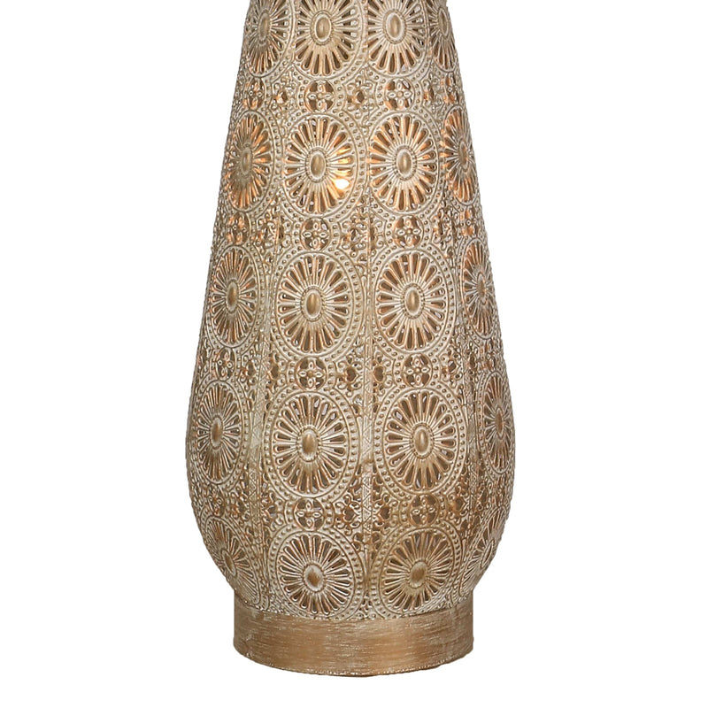 Classy Living Celestial Carve 28in Table Lamp Set of 2 | Contemporary Distressed Tan and White Metal | Bedroom Nightstand & Living | Model ECL3298