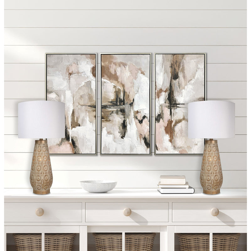 Classy Living Celestial Carve 28in Table Lamp Set of 2 | Contemporary Distressed Tan and White Metal | Bedroom Nightstand & Living | Model ECL3298