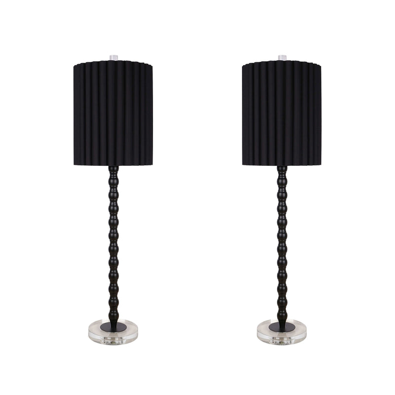 Classy Living Obsidian Elegance 32in Table Lamp Set of 2 | Modern Black Metal and Clear Crystal | Console Table & Dining Buffet | Model ECL3300