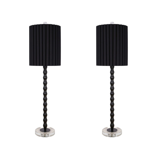 Classy Living Obsidian Elegance 32in Table Lamp Set of 2 | Modern Black Metal and Clear Crystal | Console Table & Dining Buffet | Model ECL3300