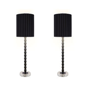 Classy Living Obsidian Elegance 32in Table Lamp Set of 2 | Modern Black Metal and Clear Crystal | Console Table & Dining Buffet | Model ECL3300