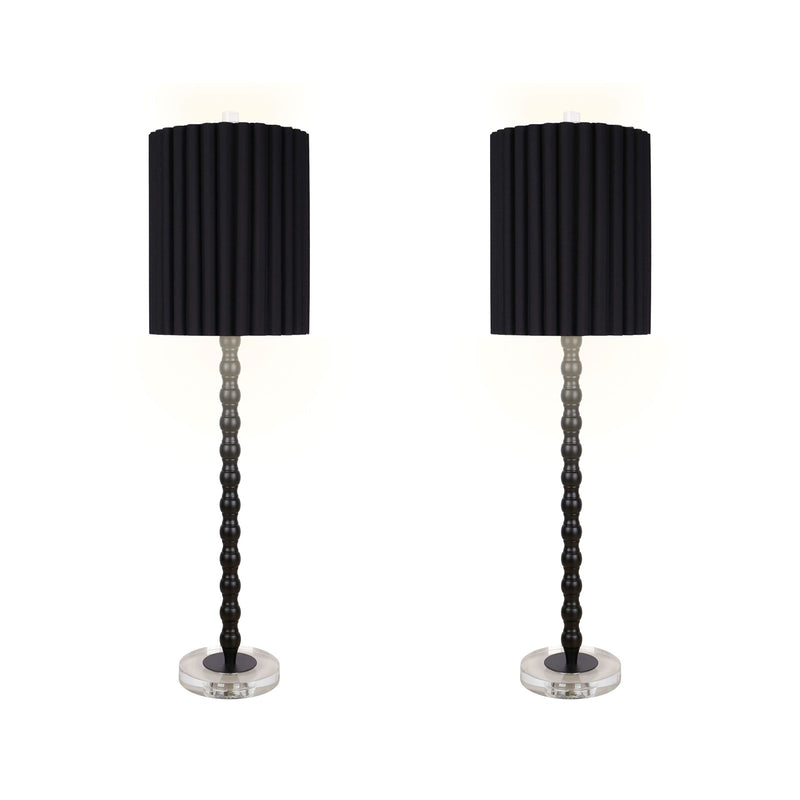 Classy Living Obsidian Elegance 32in Table Lamp Set of 2 | Modern Black Metal and Clear Crystal | Console Table & Dining Buffet | Model ECL3300