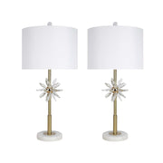 Classy Living Crystal Bloom 28in Table Lamp Set of 2 | Contemporary Soft Gold Metal and White Linen | Bedroom & Living Room | Model ECL3302