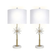 Classy Living Crystal Bloom 28in Table Lamp Set of 2 | Contemporary Soft Gold Metal and White Linen | Bedroom & Living Room | Model ECL3302