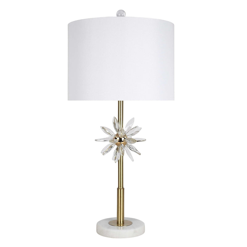 Classy Living Crystal Bloom 28in Table Lamp Set of 2 | Contemporary Soft Gold Metal and White Linen | Bedroom & Living Room | Model ECL3302